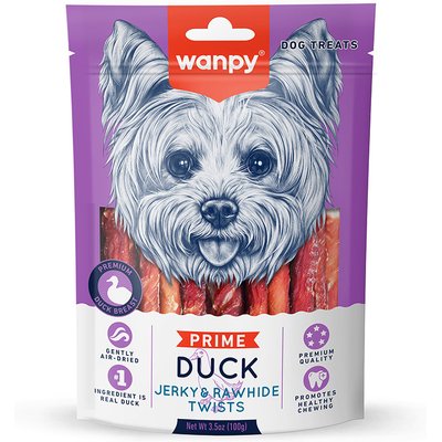 Wanpy Wanpy All Natural Air-Dried Duck Jerky & Rawhide Twists Dog Treats, 3.5-oz bag