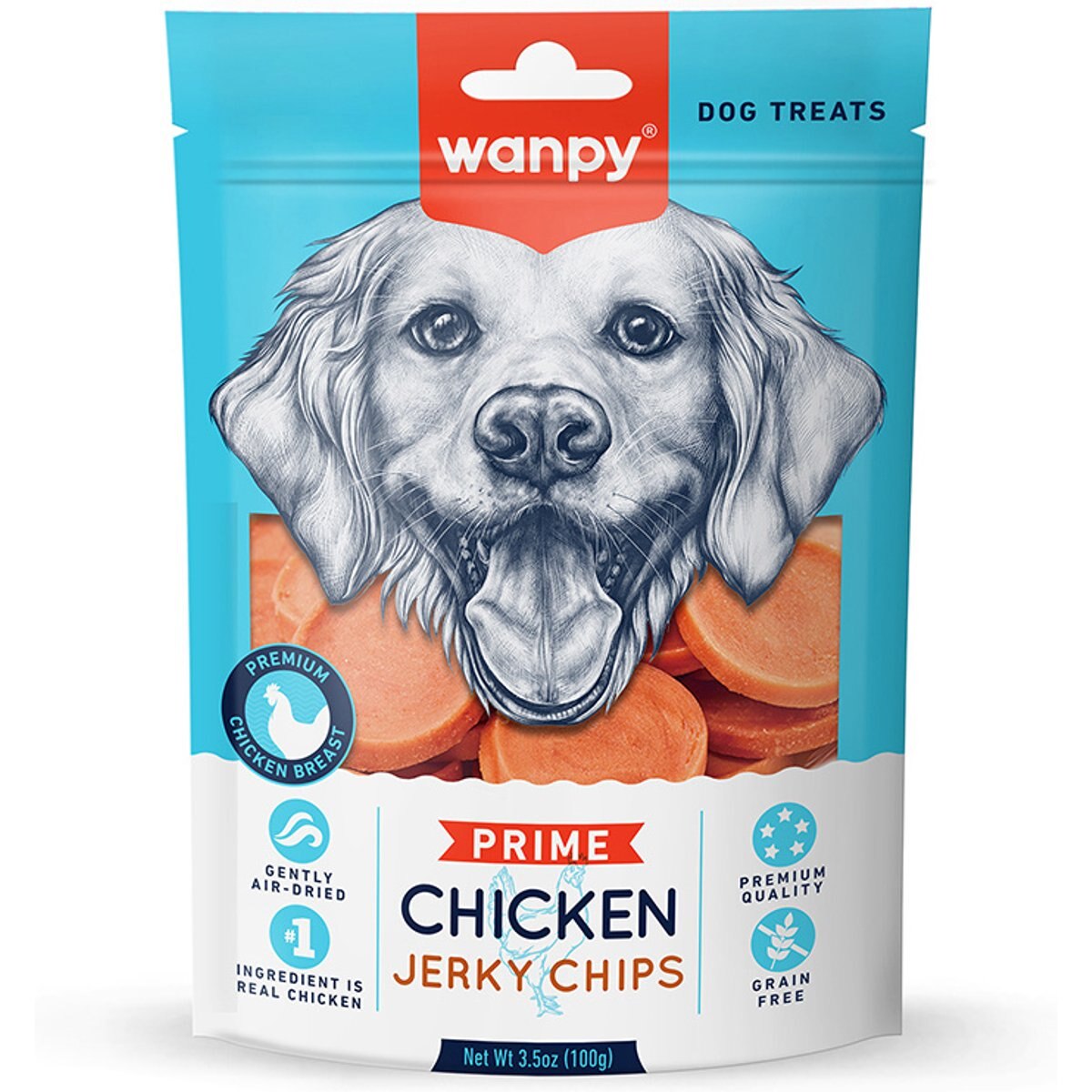 Wanpy All Natural Air-Dried Chicken Jerky Chips Grain-Free Dehydrated Dog Treats, 3.5-oz bag