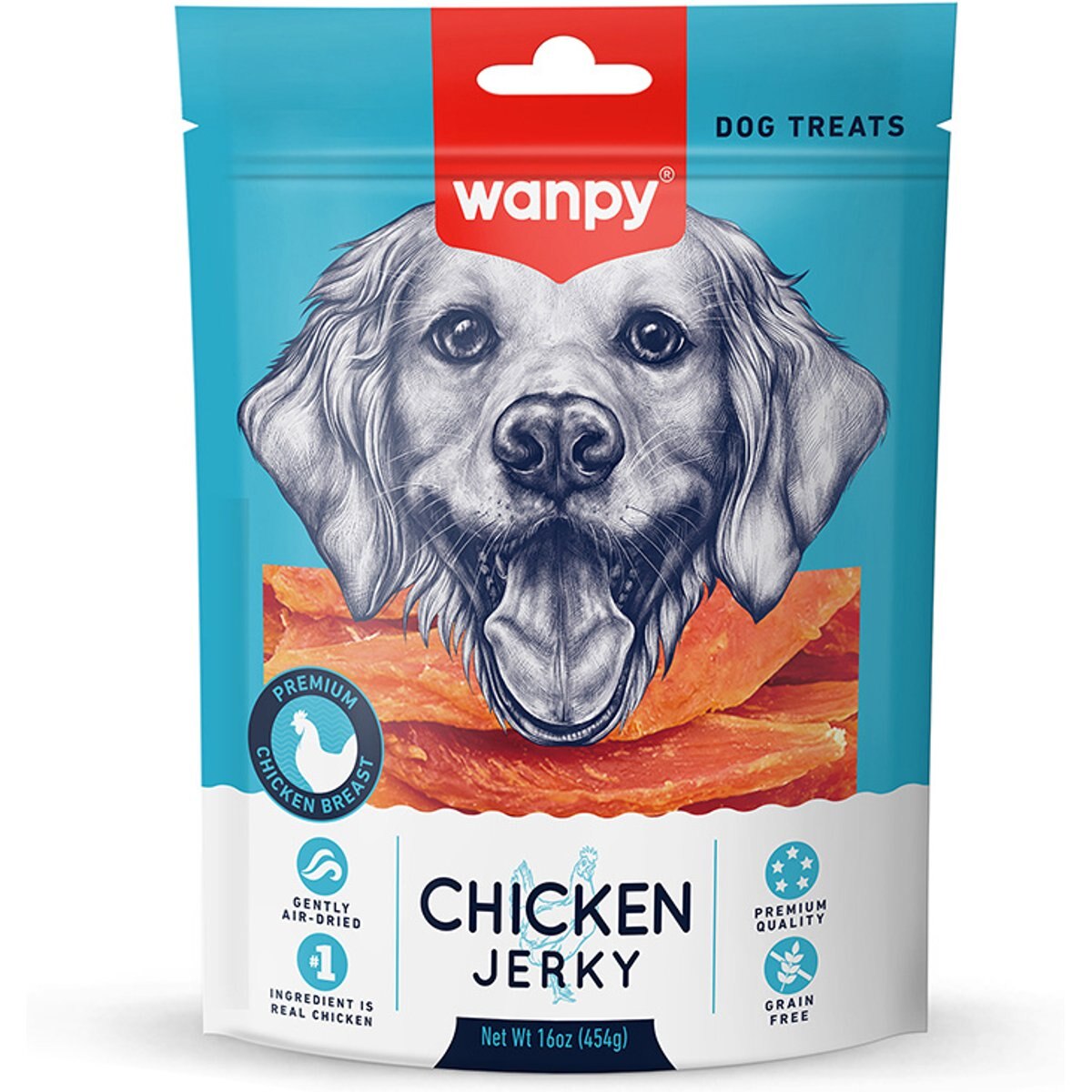 Wanpy All Natural Air-Dried Grain-Free Chicken Jerky Dog Treats, 16-oz bag