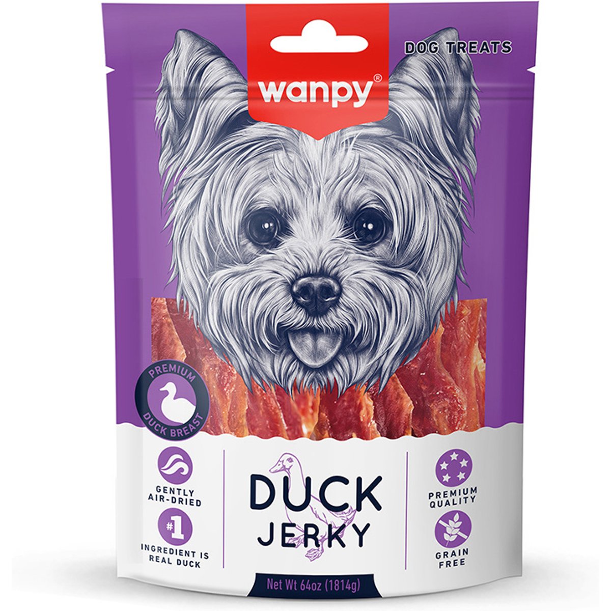 Wanpy All Natural Air-Dried Grain-Free Duck Jerky Dog Treats, 64-oz bag