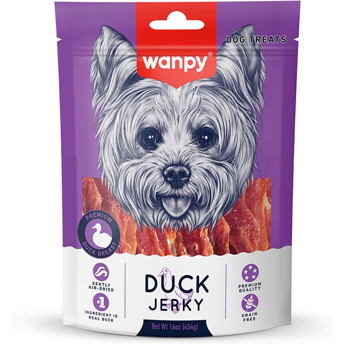 Wanpy All Natural Air-Dried Grain-Free Duck Jerky Dog Treats, 16-oz bag