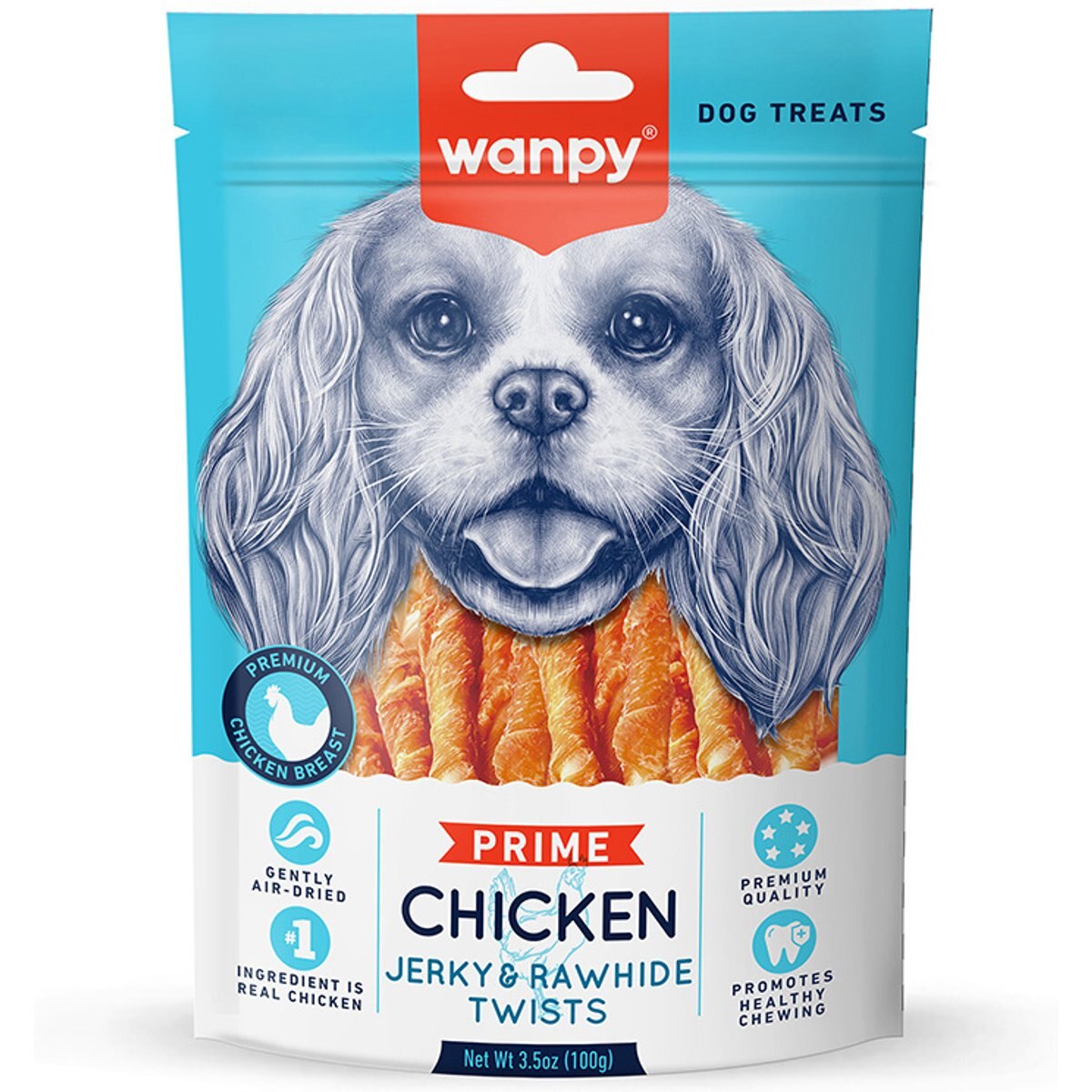 Wanpy All Natural Air-Dried Chicken Jerky & Rawhide Twists Dog Treats, 3.5-oz bag