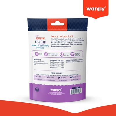 Show full view: Wanpy Prime All Natural Air-Dried Duck Jerky & Rawhide Twists Dog Treats, 3.5-oz bag slide 3 of 9