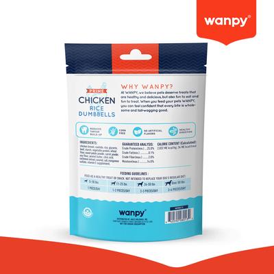 Show full view: Wanpy Prime All Natural Air-Dried Chicken Rice Dumbbells Rawhide Dog Treats, 3.5-oz bag slide 3 of 10
