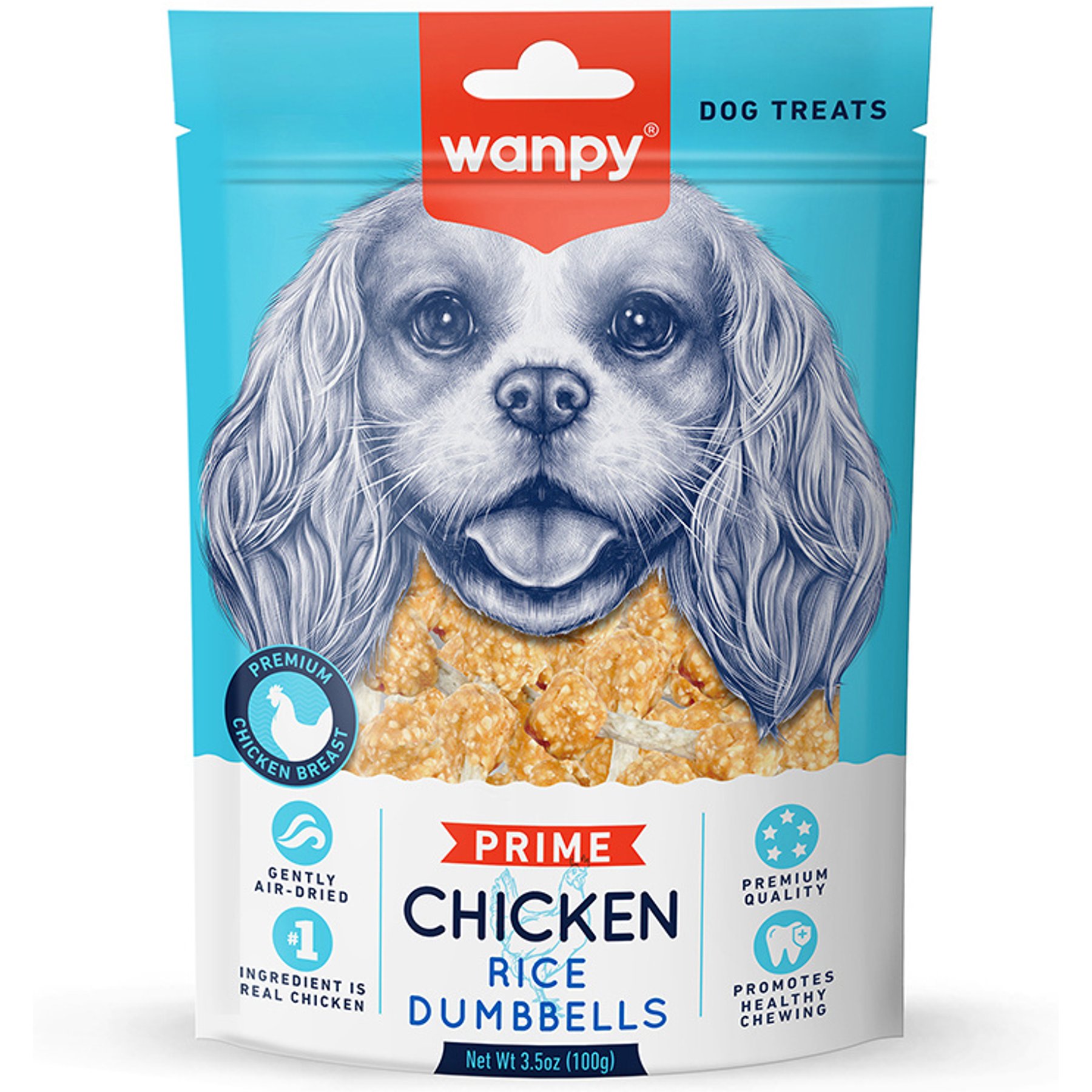 Wanpy All Natural Air-Dried Chicken Rice Dumbbells Rawhide Dog Treats, 3.5-oz bag