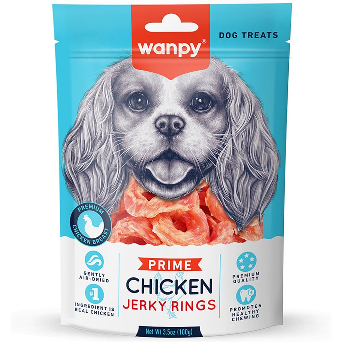 Wanpy All Natural Air-Dried Chicken Jerky Rings High Protein Dehydrated Dog Treats, 3.5-oz bag
