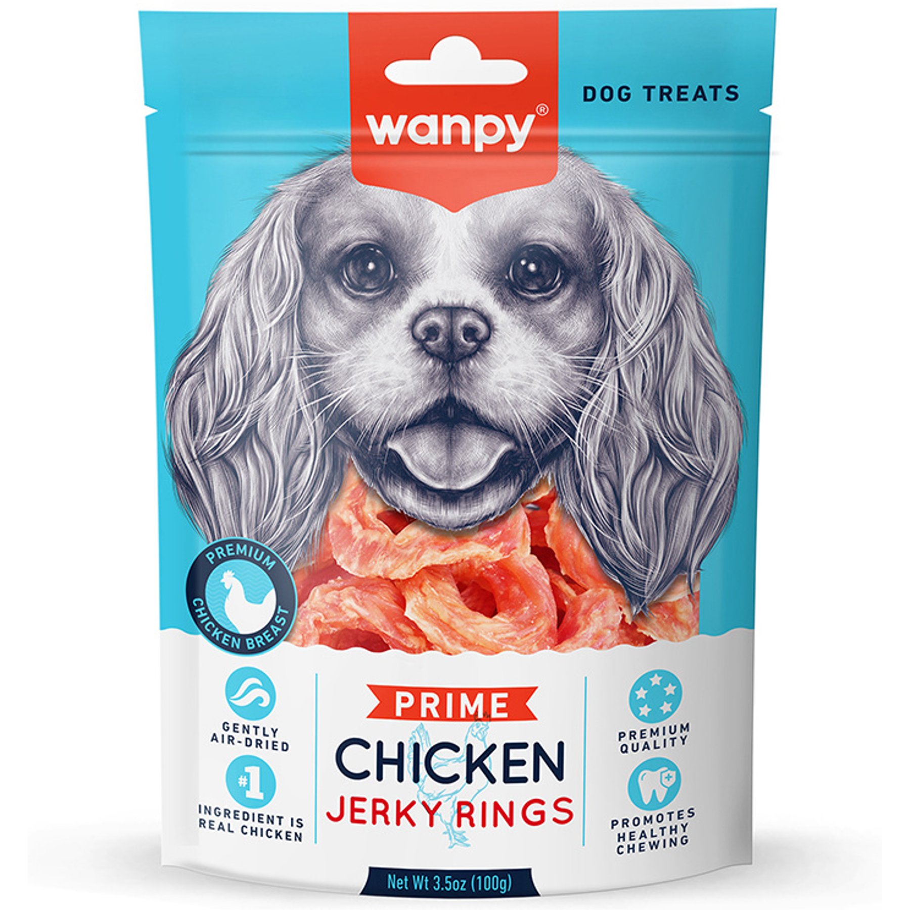 Wanpy All Natural Air-Dried Chicken Jerky Rings High Protein Dehydrated Dog Treats, 3.5-oz bag