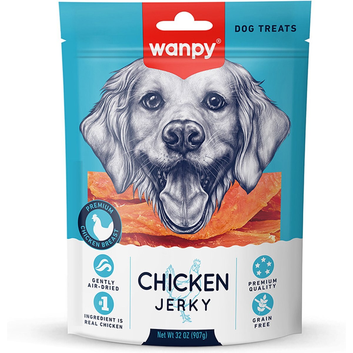 Wanpy All Natural Air-Dried Grain-Free Chicken Jerky Dog Treats, 32-oz bag