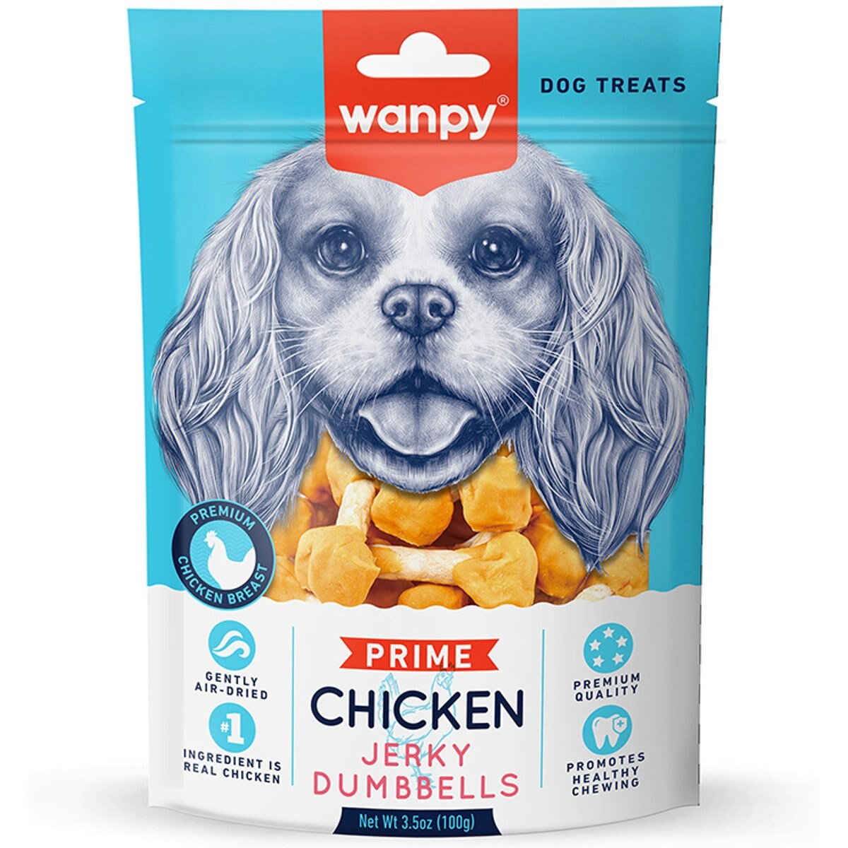 Wanpy All Natural Air-Dried Chicken Jerky Dumbbells Rawhide Dog Treats, 3.5-oz bag