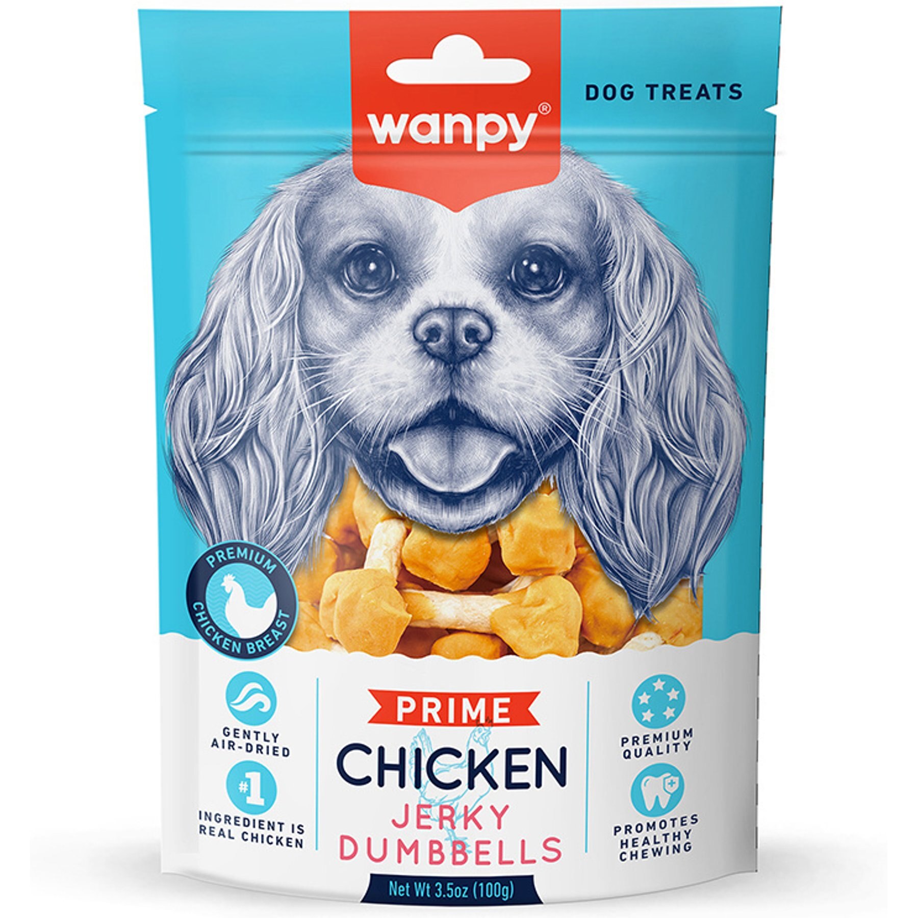 Wanpy All Natural Air-Dried Chicken Jerky Dumbbells Rawhide Dog Treats, 3.5-oz bag