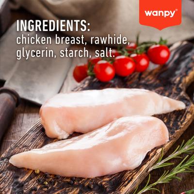 Show full view: Wanpy Prime All Natural Air-Dried Chicken Jerky & Rawhide Twists Dog Treats, 3.5-oz bag slide 6 of 9