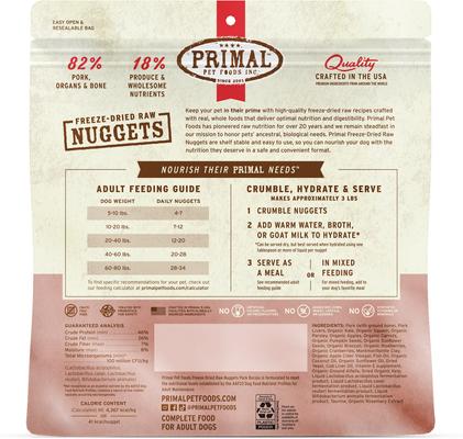 Show full view: Primal Pork Formula Nuggets Grain-Free Raw Freeze-Dried Dog Food, 14-oz bag slide 3 of 11