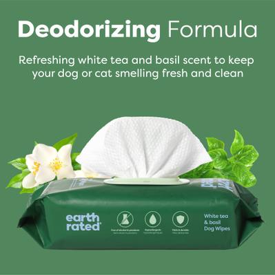 Show full view: Earth Rated Thick Hypoallergenic 3-in-1 Dog Grooming Wipes, White Tea Basil Scented, 100 count slide 6 of 10