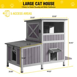 Aivituvin AIR7033 2-Story Wooden Cat House with Asphalt Roof, Gray slide 2 of 7