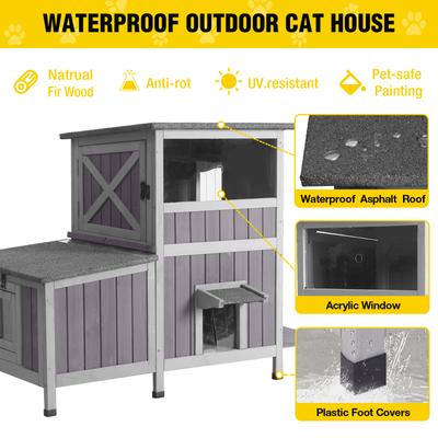 Show full view: Aivituvin AIR7033 2-Story Wooden Cat House with Asphalt Roof, Gray slide 2 of 7