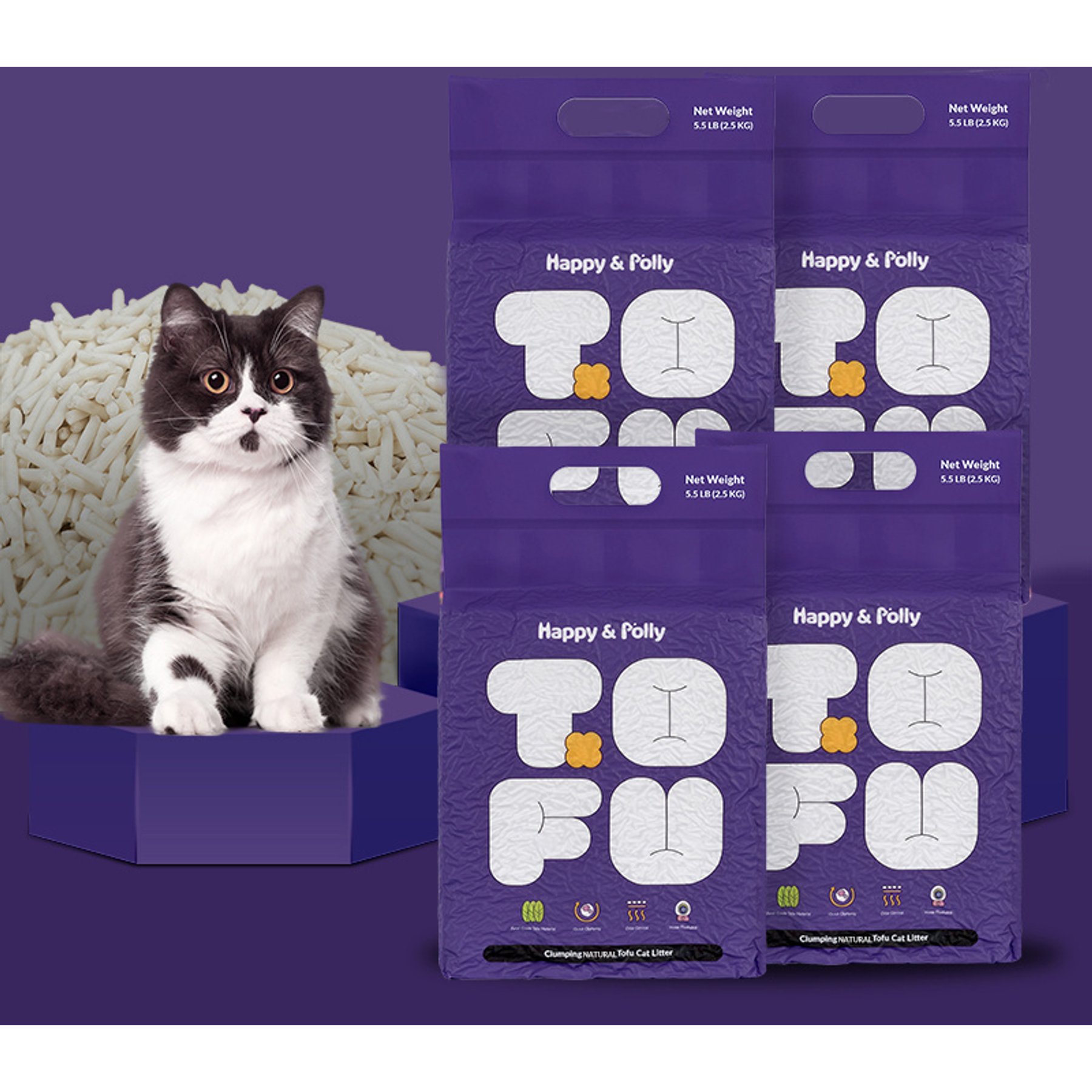 Happy & Polly Natural Tofu Clumping Cat Litter, 5.5-lb bag, 4 count
