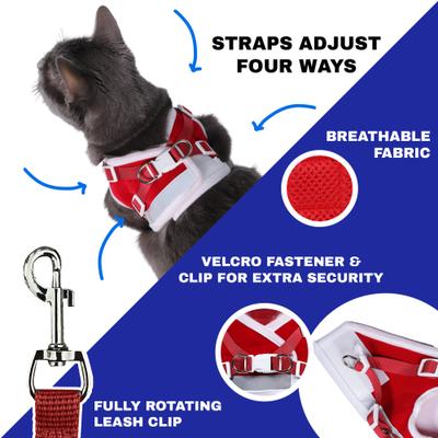 Show full view: Travel Cat The True Adventurer Limited Edition Reflective Cat & Kitten Harness & Leash, Red/White, Medium slide 3 of 10