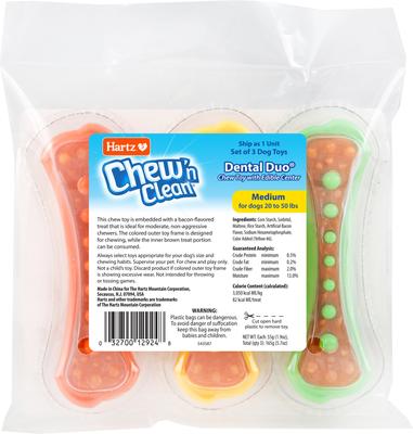 Show full view: Hartz Chew 'n Clean Dental Duo Dog Treat & Chew Toy, Medium, Color Varies, 3 count slide 9 of 12