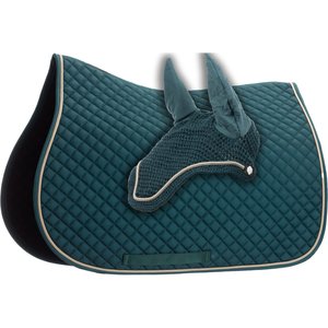 Equinavia Voss All Purpose Horse Saddle Pad & Bonnet Set, Deep Green/Vanilla Cream, Horse