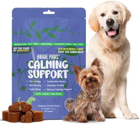 Show full view: Brave Paws Natural Fast Acting Beef Flavored Soft Chew Calming Support Supplement for Dogs, 4.2-oz bag, 30 count slide 3 of 11
