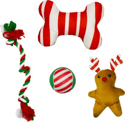 Show full view: CELEBRATIONS Christmas Stocking Dog Toy Set, 4 count, Green slide 2 of 3