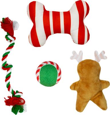 Show full view: CELEBRATIONS Christmas Stocking Dog Toy Set, 4 count, Green slide 3 of 3