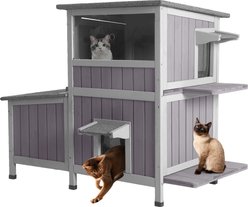 Aivituvin AIR7033 2-Story Wooden Cat House with Asphalt Roof, Gray
