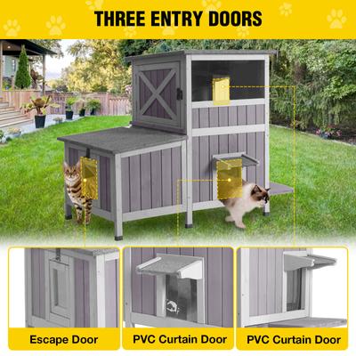 Show full view: Aivituvin AIR7033 2-Story Wooden Cat House with Asphalt Roof, Gray slide 3 of 7
