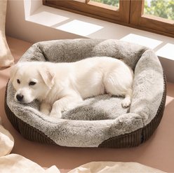 Bedsure Square Bolster Dog Bed, Brown, Medium