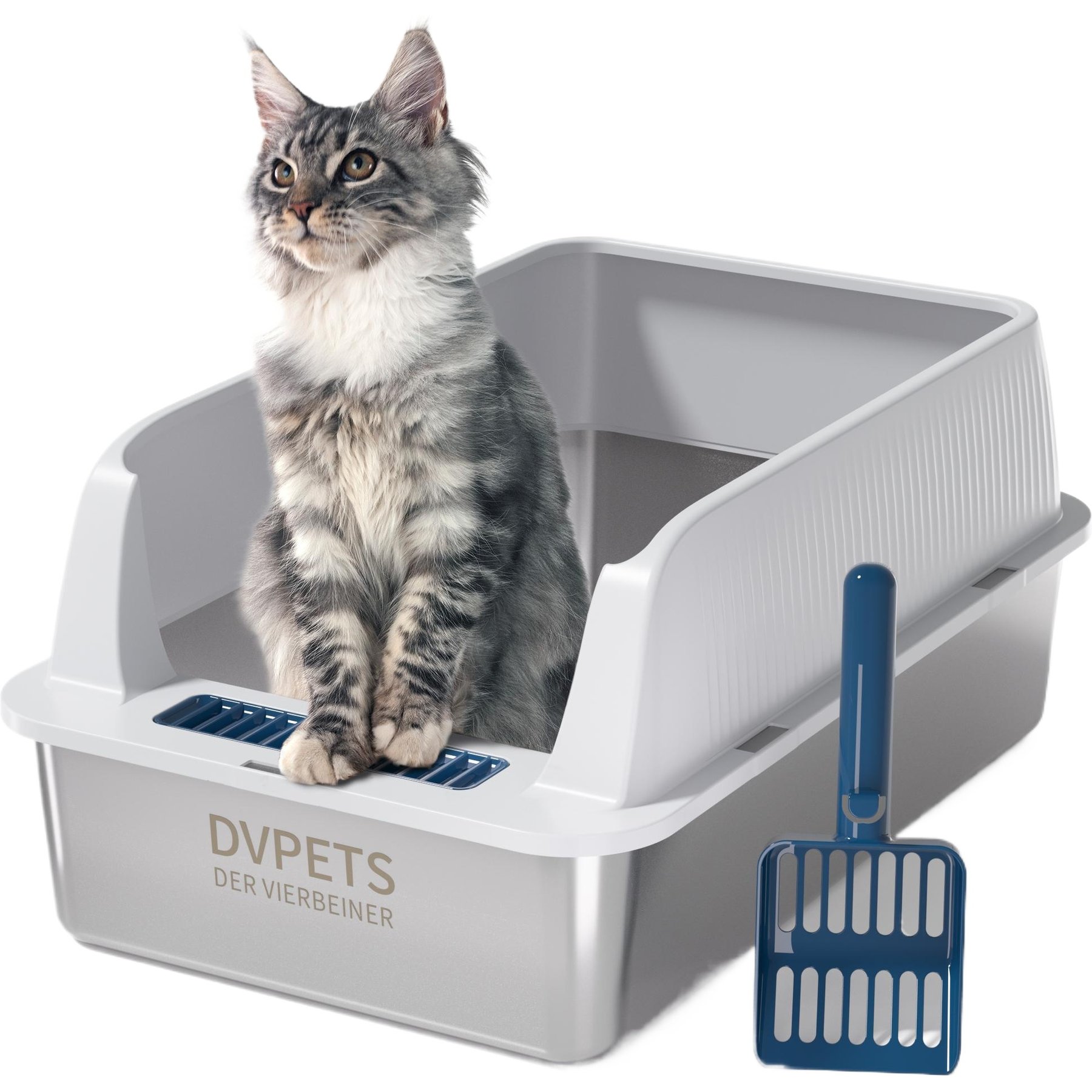 DVPETS High Sided Open-Top Stainless Steel Multi-Cat Litter Box, X-Large: 23-in, Light Grey, 1 count