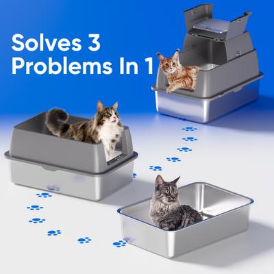 Show full view: DVPETS Covered Stainless Steel 180° Flip-Top Odor-Free & Anti-Leak Multi-Cat Litter Box with Lid, Extra Large 24-in, Dark Grey slide 5 of 5