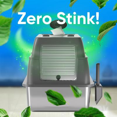 Show full view: DVPETS Covered Stainless Steel 180° Flip-Top Odor-Free & Anti-Leak Multi-Cat Litter Box with Lid, Extra Large 24-in, Dark Grey slide 3 of 5