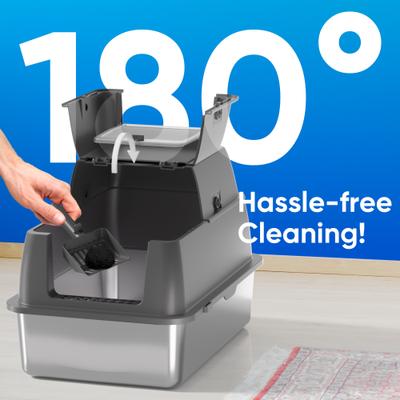 Show full view: DVPETS Covered Stainless Steel 180° Flip-Top Odor-Free & Anti-Leak Multi-Cat Litter Box with Lid, Extra Large 24-in, Dark Grey slide 2 of 5