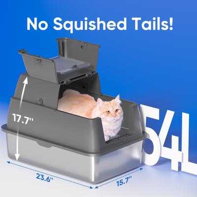 Show full view: DVPETS Covered Stainless Steel 180° Flip-Top Odor-Free & Anti-Leak Multi-Cat Litter Box with Lid, Extra Large 24-in, Dark Grey slide 4 of 5