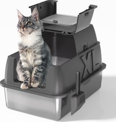 DVPETS Covered Stainless Steel 180° Flip-Top Odor-Free & Anti-Leak Multi-Cat Litter Box with Lid, Extra Large 24-in, Dark Grey