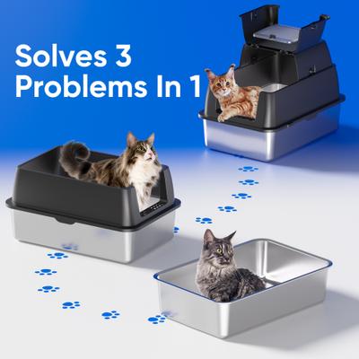 Show full view: DVPETS Covered Stainless Steel 180° Flip-Top Odor-Free & Anti-Leak Multi-Cat Litter Box with Lid, Extra Large 24-in, Black slide 6 of 6