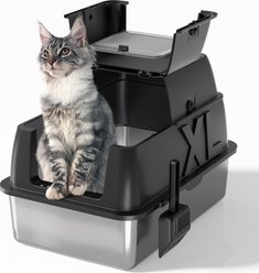 DVPETS Covered Stainless Steel 180° Flip-Top Odor-Free & Anti-Leak Multi-Cat Litter Box with Lid, Extra Large 24-in, Black slide 1 of 5
