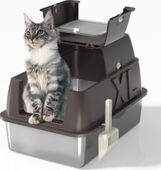 DVPETS Covered Stainless Steel 180° Flip-Top Odor-Free & Anti-Leak Multi-Cat Litter Box with Lid, Extra Large 24-in, Coffee slide 1 of 6