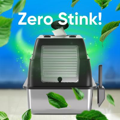 Show full view: DVPETS Covered Stainless Steel 180° Flip-Top Odor-Free & Anti-Leak Multi-Cat Litter Box with Lid, Extra Large 24-in, Black slide 4 of 6