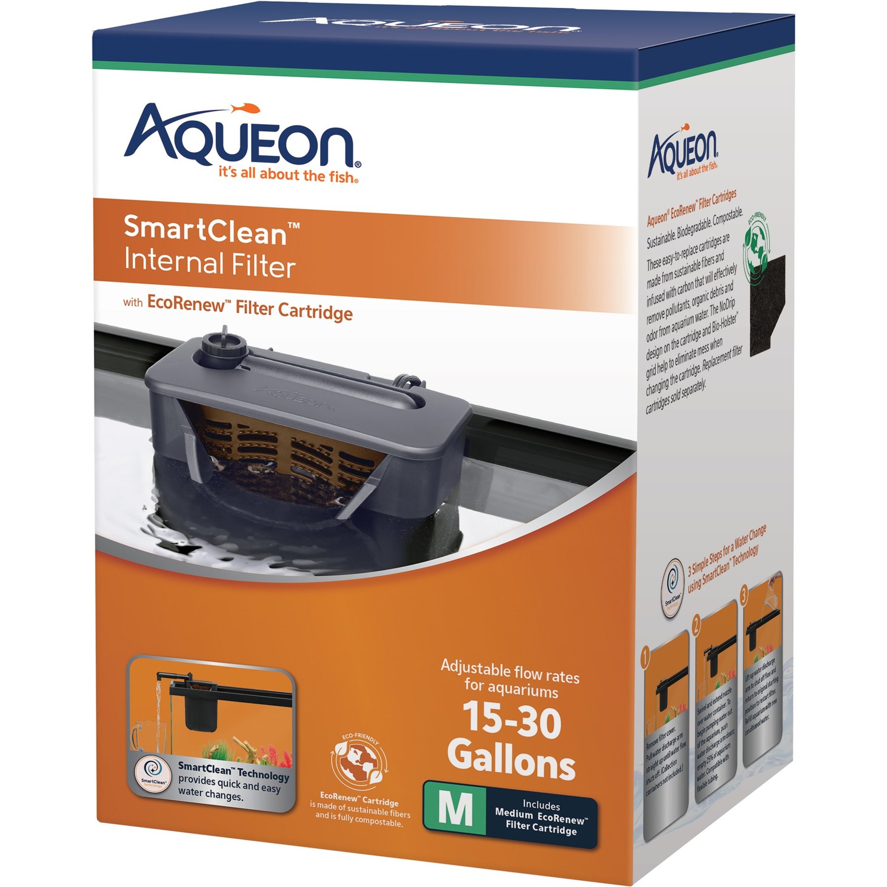 Aqueon QuietFlow SmartClean Technology Internal Aquarium Filter, Black, 15 to 30-gal