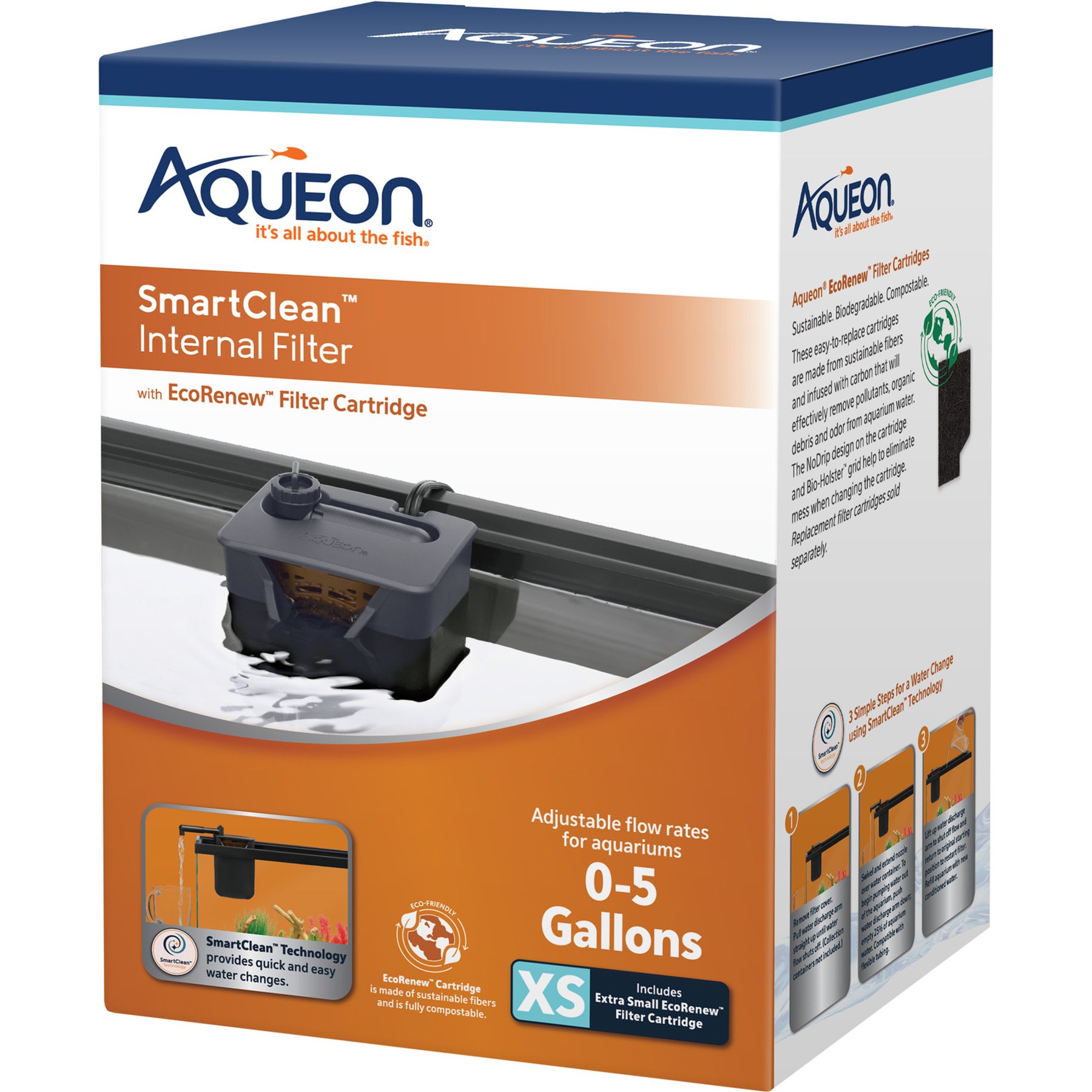 Aqueon QuietFlow SmartClean Technology Internal Aquarium Filter, Black, 0 to 5-gal