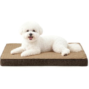 JOEJOY Rabbit Fur Quilted Memory Foam Pad Dog & Cat Bed, Brown, 29 x 18 x 3-in
