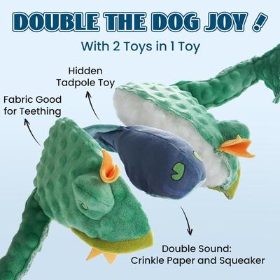 Show full view: Nocciola 2-in-1 Frog Prince with Hiddent Tadpole Plush Dog Toy slide 2 of 8