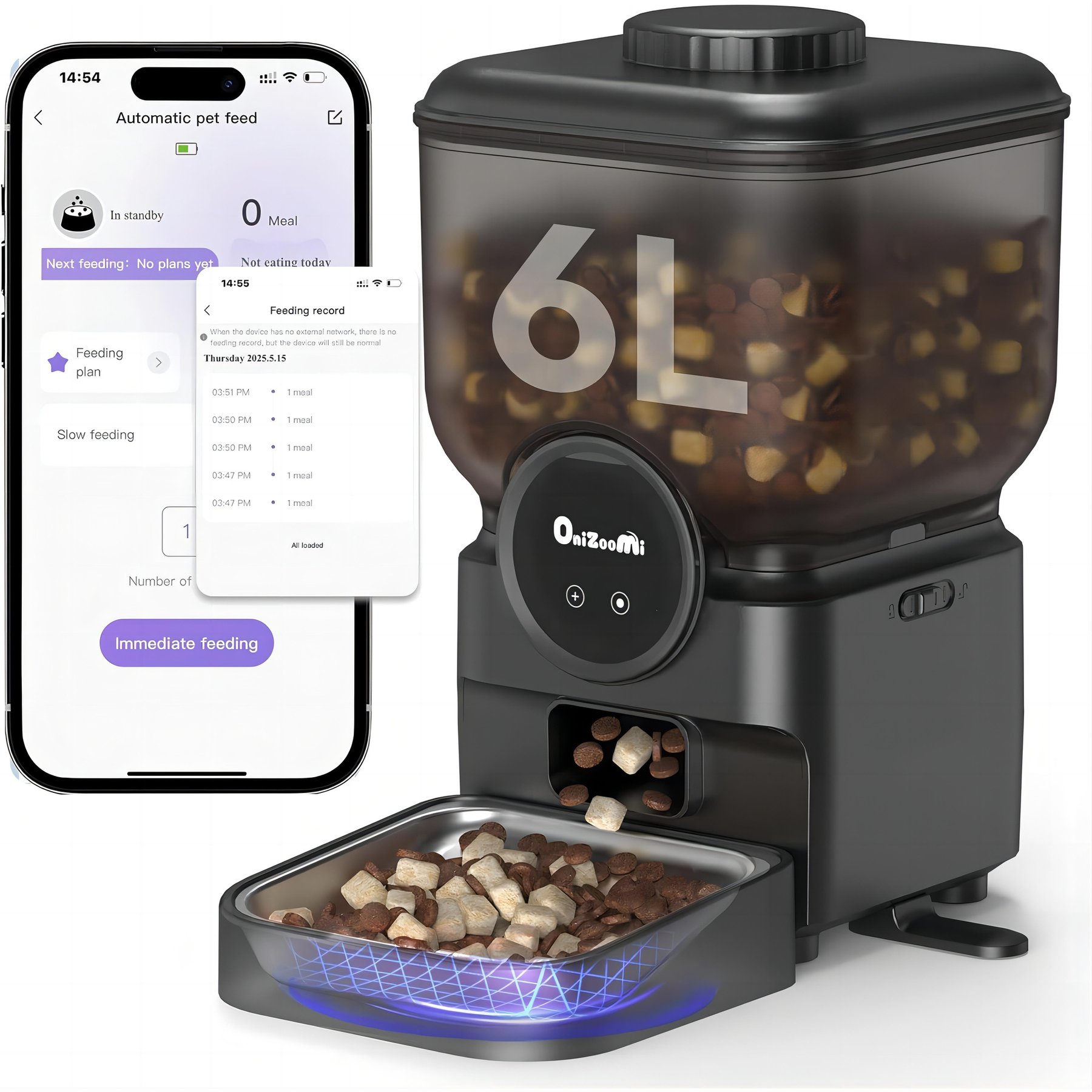 ONIZOOMI Smart Automatic 2.4G WiFi Cat & Dog Feeder, Black, 25-Cup
