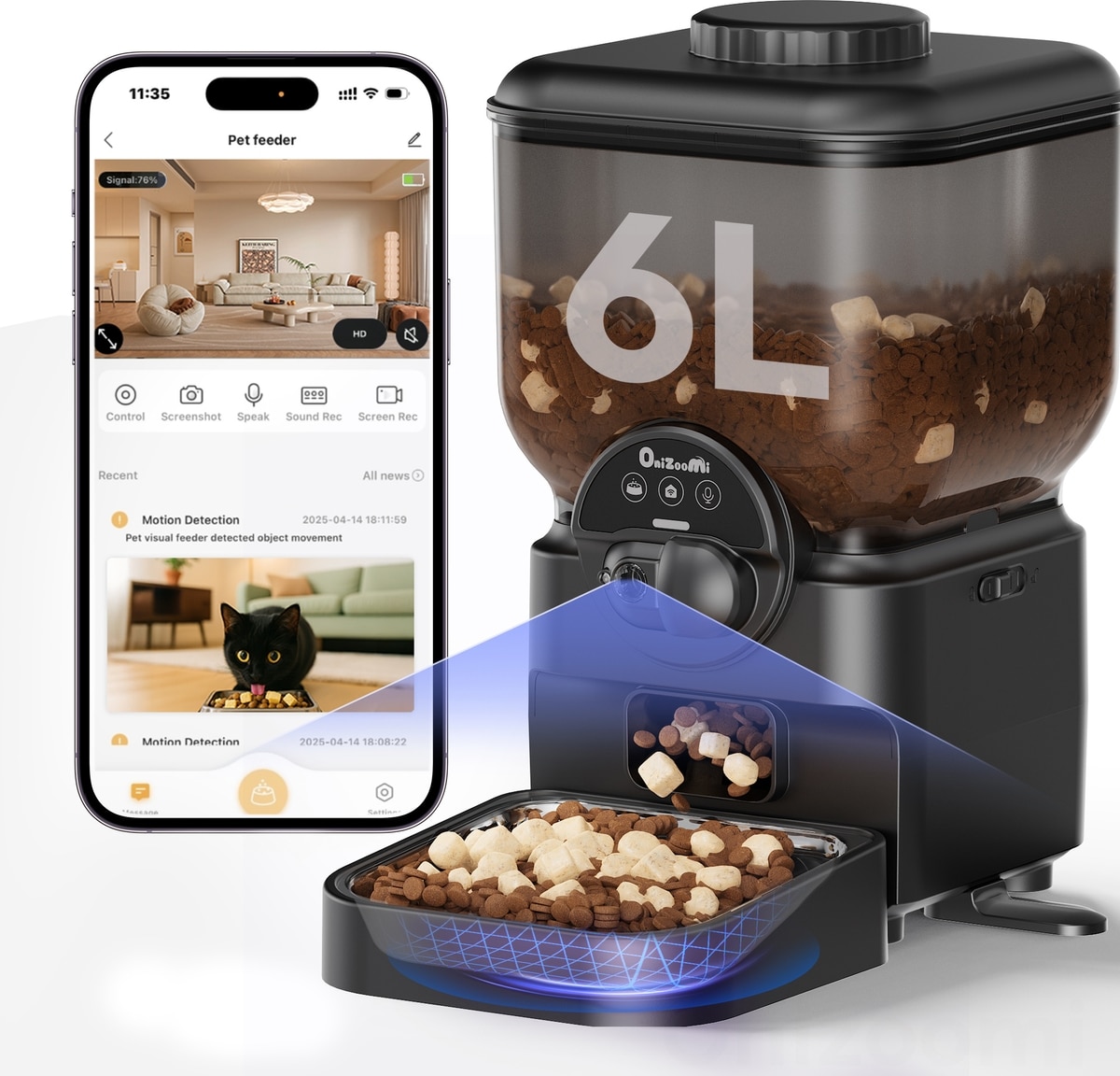 ONIZOOMI Smart Camera 2.4G Automatic Cat & Dog Feeder, Black, 25