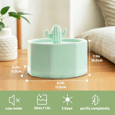 Show full view: Happy & Polly Cactus Style Ceramic Cat Water Fountain with 6 Filters, Green, 50-oz slide 10 of 10