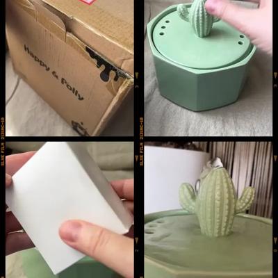 Show full view: Happy & Polly Cactus Style Ceramic Cat Water Fountain with 6 Filters, Green, 50-oz slide 9 of 10