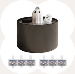 Happy & Polly Ghost Ceramic Cat Water Fountain with 6 Filters, Black, 50-oz