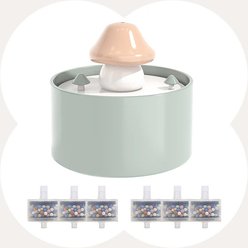 Happy & Polly Mushroom Ceramic Cat Water Fountain with 6 Filters, Green, 50-oz