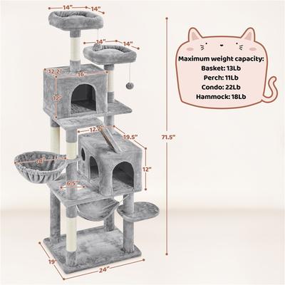 Show full view: Yaheetech 71.5-in Tree with 2 Cozy Perches Cat Tree, Large, Light Gray slide 3 of 7